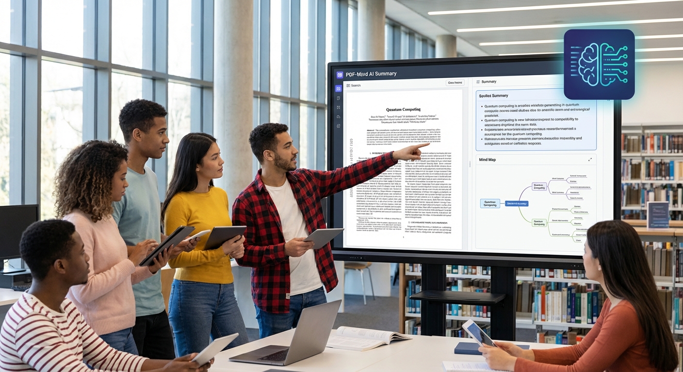 Student using AI on a tablet to summarize lecture notes